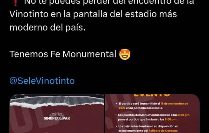 Partido de la Vinotinto se disfrutará en el Monumental Simón Bolívar