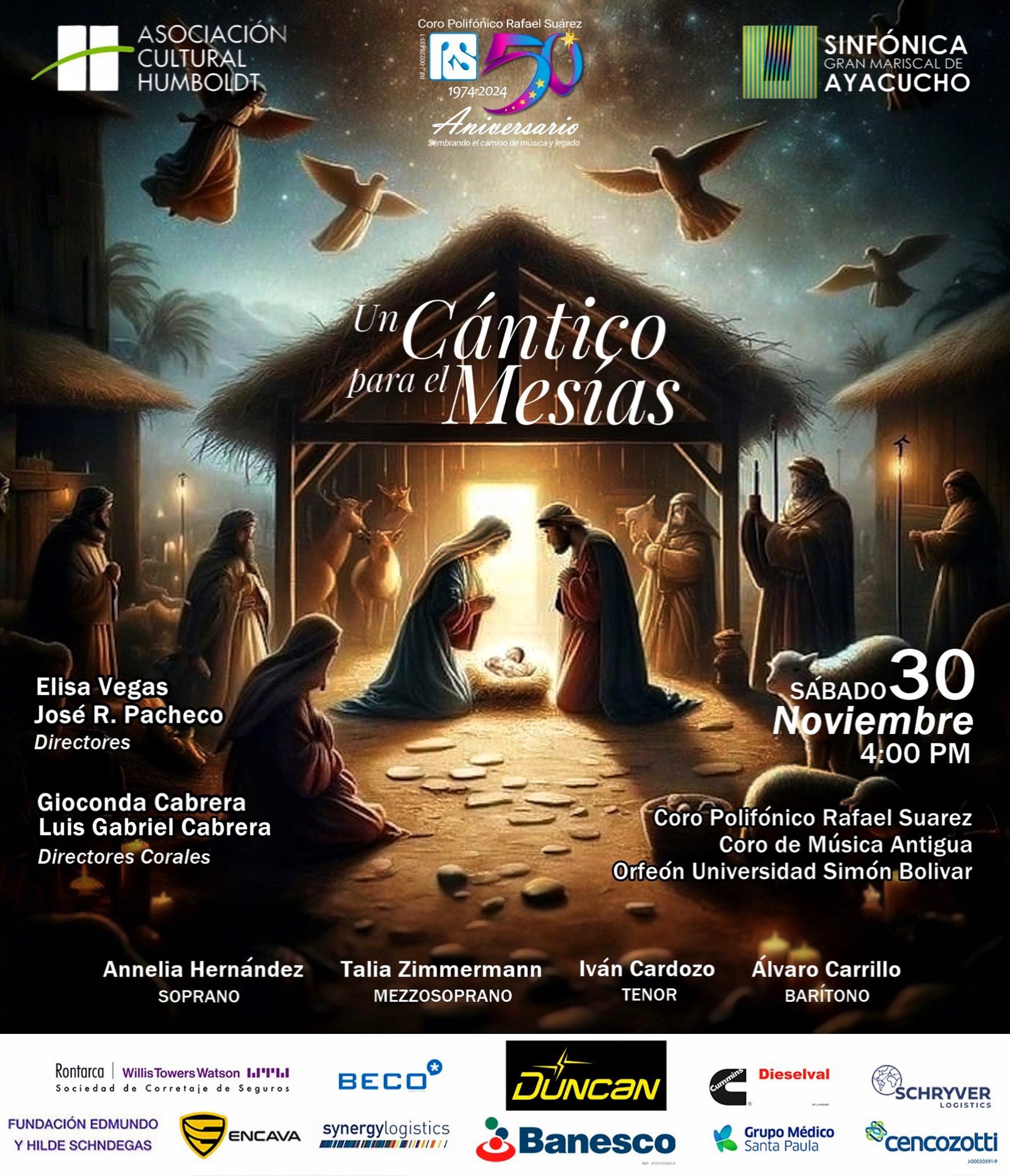UN CÁNTICO PARA EL MESÍAS El concierto se presentará el sábado 30 de noviembre, a las 4:00 p.m., en la Asociación Cultural Humboldt.
