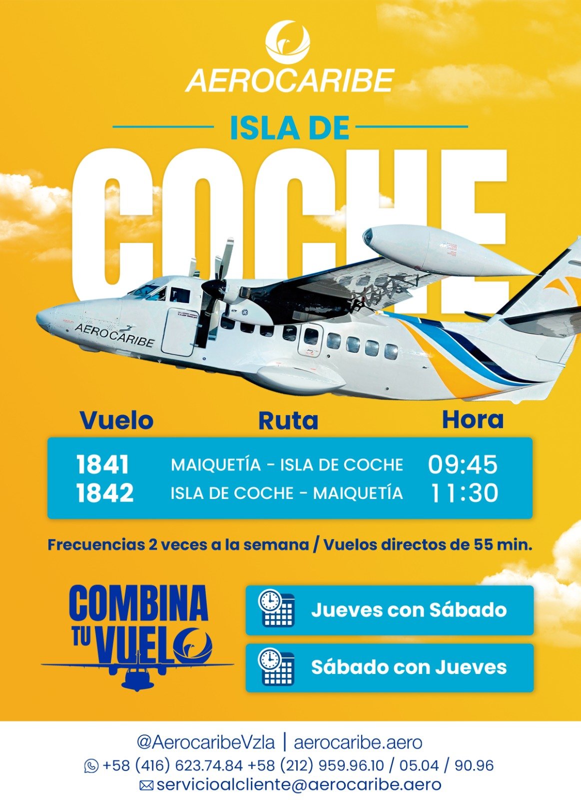 ¡NUEVO DESTINO DESBLOQUEADO! AEROCARIBE INAUGURA VUELO DIRECTO A ISLA DE COCHE. IMPULSANDO LA CONECTIVIDAD AÉREA DEL TURISMO NACIONAL 